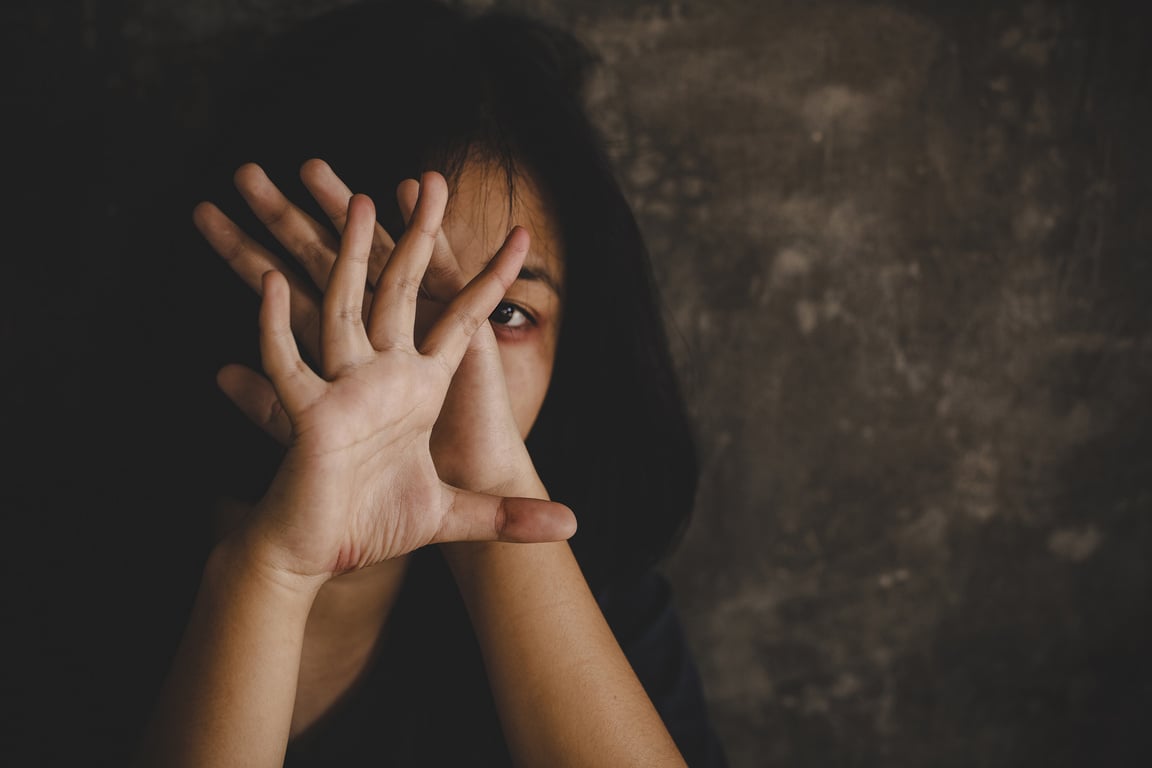 Girl Signaling to Stop Domestic Abuse Portrait